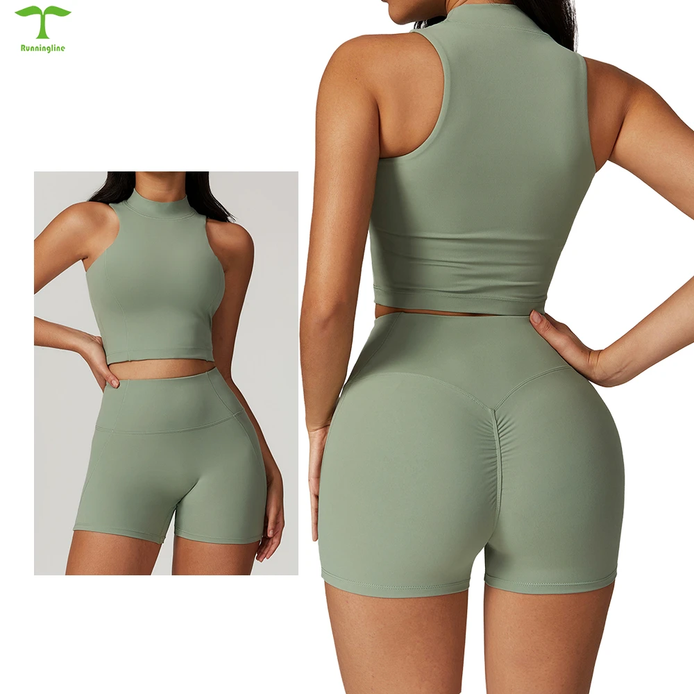 New Arrival Custom logo Sports Bra Sets for Women Scrunch Butt Yoga Shorts tank Top for Women