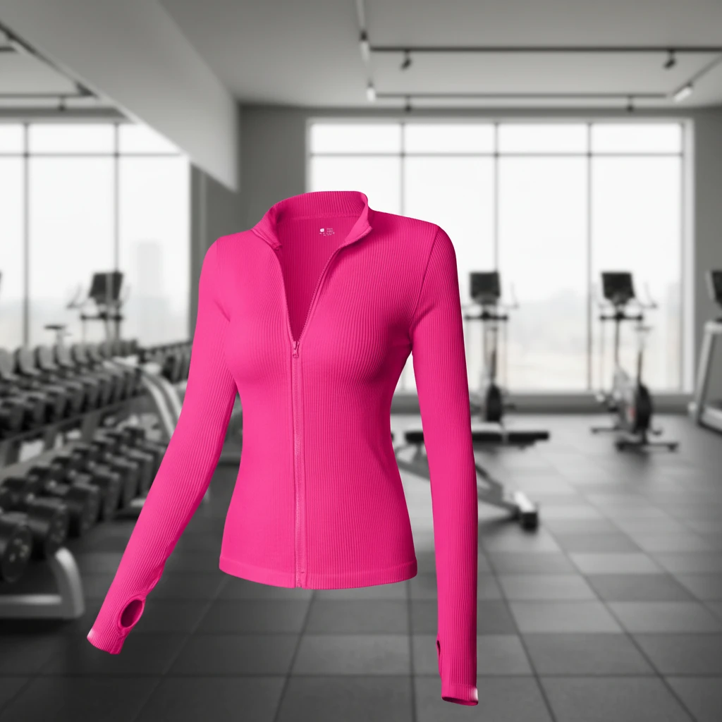Wholesale Women's Seamless Zippered Stand Neck Four-Way Stretch Spandex/Nylon Skinny Fit Front Logo Sports Tight Yoga Top