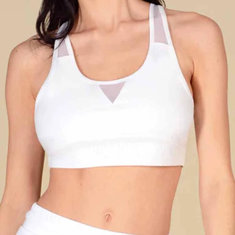 OEM Customize Manufacturers Cotton Stretchy Fitted Elasticated Hem Round Neckline Racerback Women's Sporty Yoga Mesh Bra Top