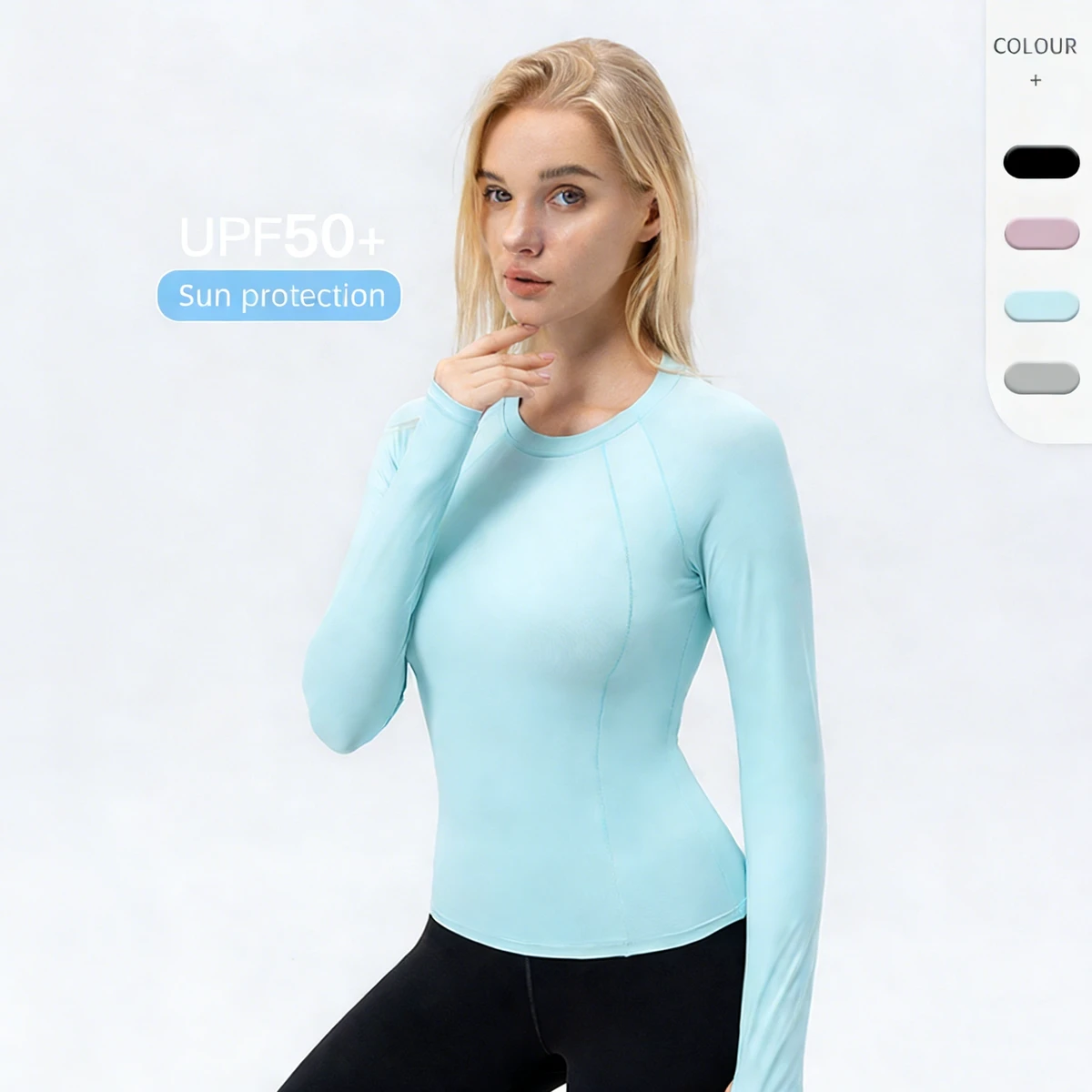 New Spring Summer UPF 50+ Four-Way Stretch Lightweight Quick Dry Breathable Gym Clothes Women Cowl Neck Anti-UV Slim Fit Plus