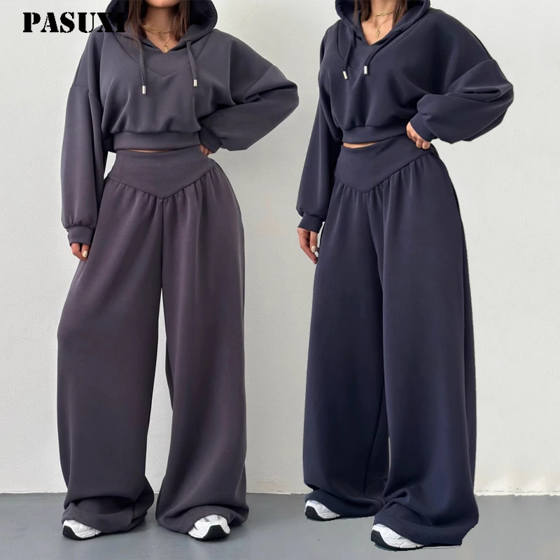 PASUXI Hot Sale Spring Ladies Sports Sets Fashion Pullover Hoodies Casual Running Jogger Pants Two Piece Sets