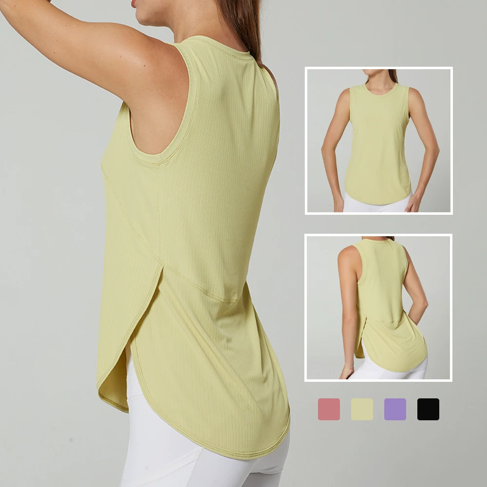 Women's Lightweight Sweat-Wicking Spandex/Nylon Quick-Drying Sports Vest Breathable Split Design Plus Size Fitness Top Yoga