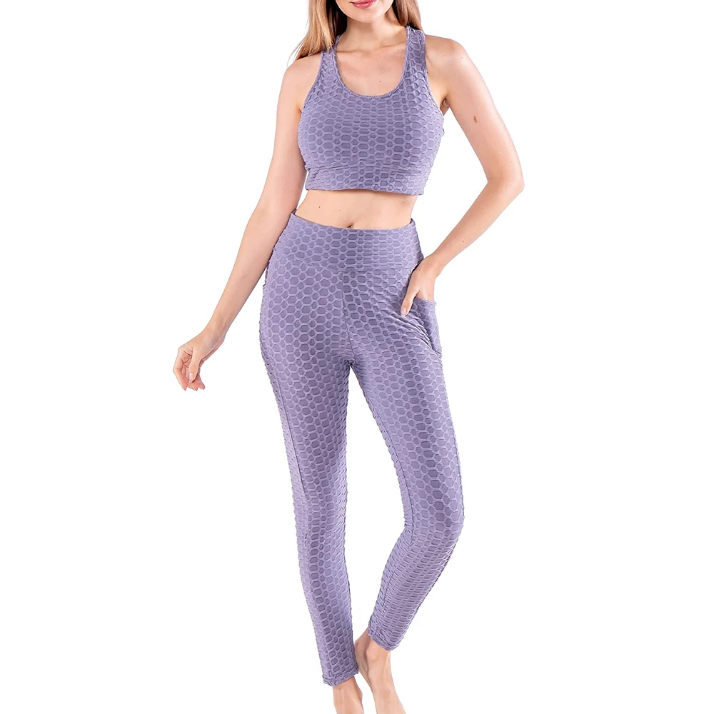 Premium Quality Women Yoga Set Durable Spandex/Nylon Material Breathable Lightweight Elastic Waist Solid Front Customizable