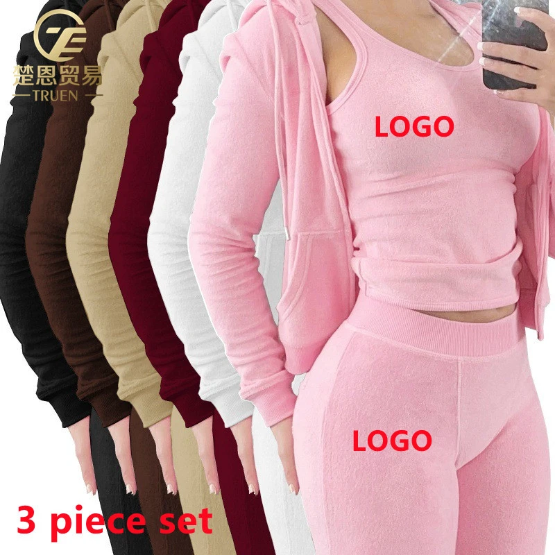 Loungewear Terry Towel Clothing Crop Vest Sweatshirt Tracksuit Legging Sweatpants And Hoodie 3 Piece Set Fall 2022 Women Clothes