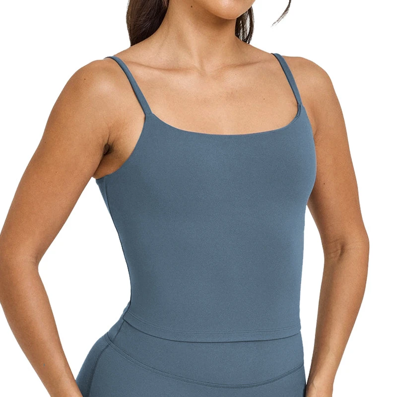 Hot Sale Tik Tok Women's tank Tops With Chest Pad Breathable Nude Feel Square Collar Cropped Sports Bra Yoga Gym Wear