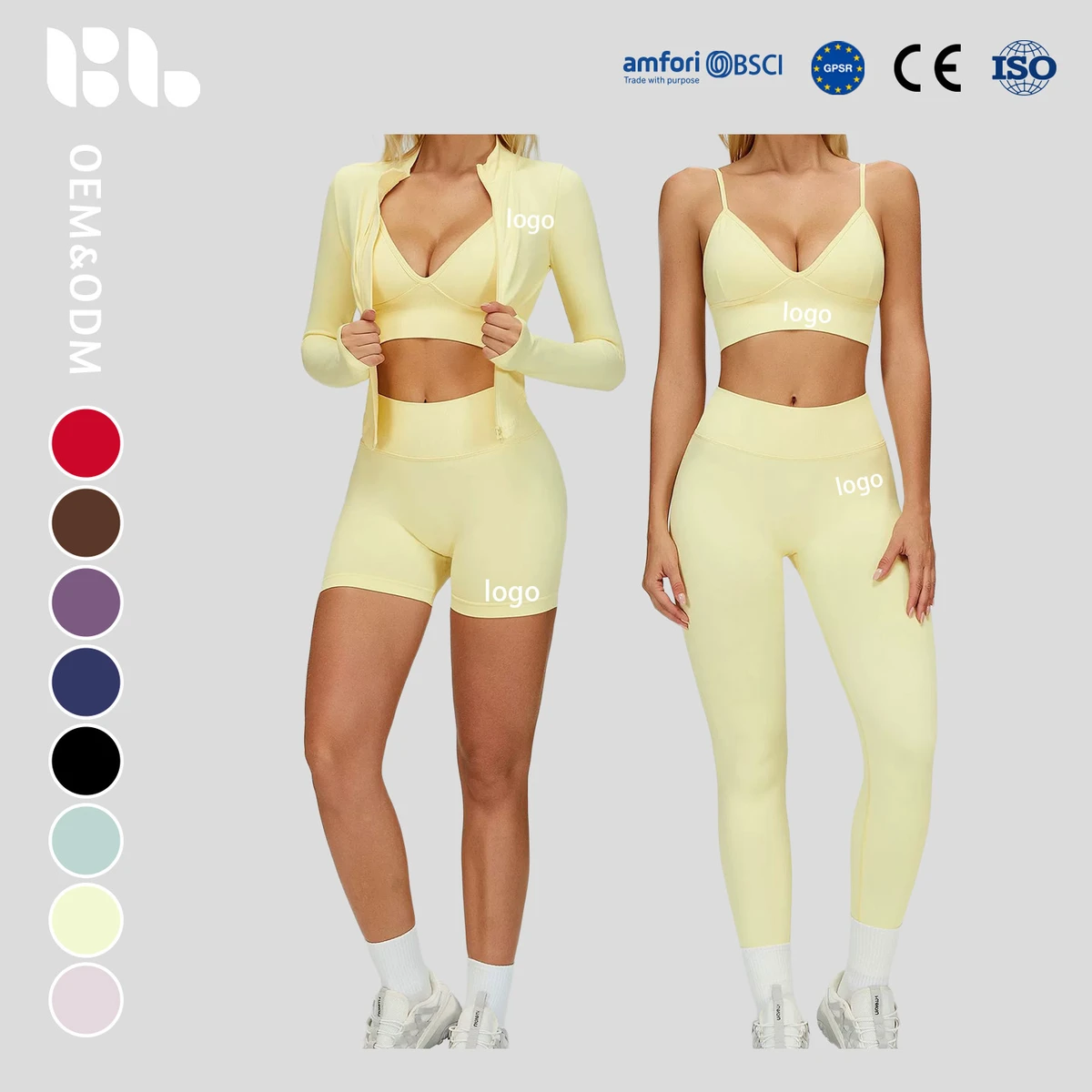 Seamless Plus Size Fitted Yoga Set 3-Piece Four-Way Stretch Quick Dry Workout Outfit Waist Cinch Butt Lift for Outdoor Running