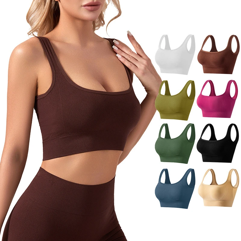 Women's Sexy Seamless Sports Bra Wire-Free Removable Padded Yoga Camisole Lightweight Push-up Bra Front Plus Size Sports Wear