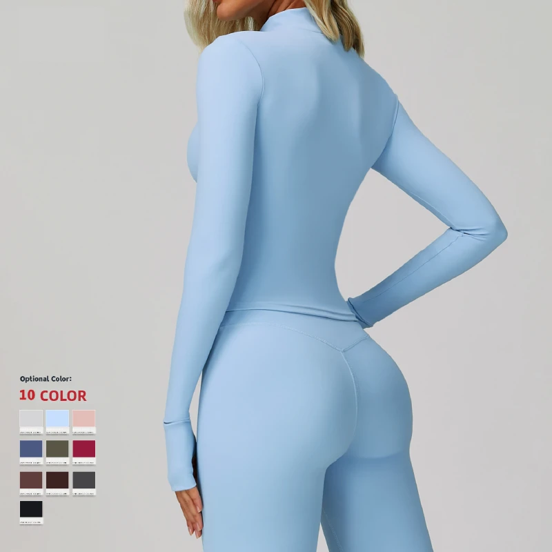 Women's Long-Sleeve Skinny Fit Nylon Jacket Fitness Yoga Training Outdoor Sports Stand-Up Collar Breathable Quick-Dry Top