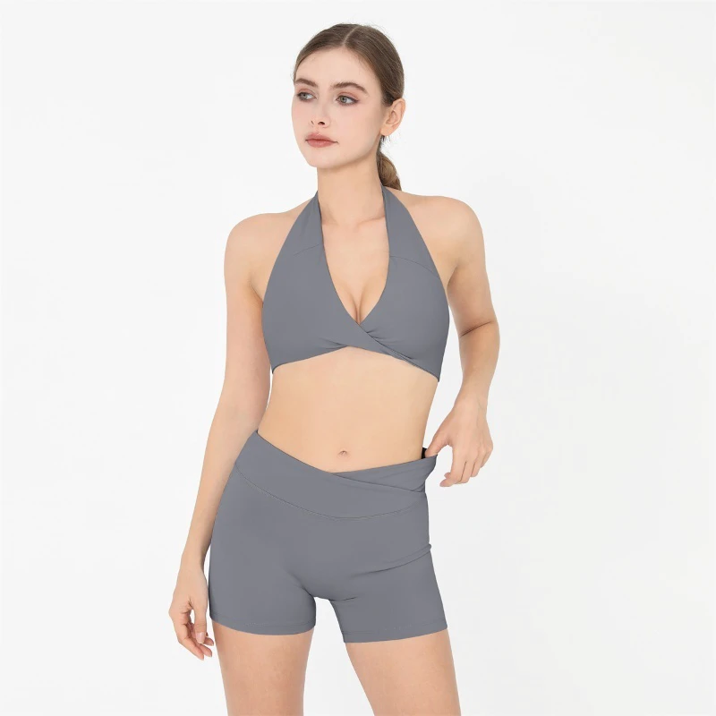 Breathable Yoga Shorts Leggings 2-Piece Set for Women Spandex Nylon Four-Way Stretch Butt Lifting Gym Fitness Clothing for Sport