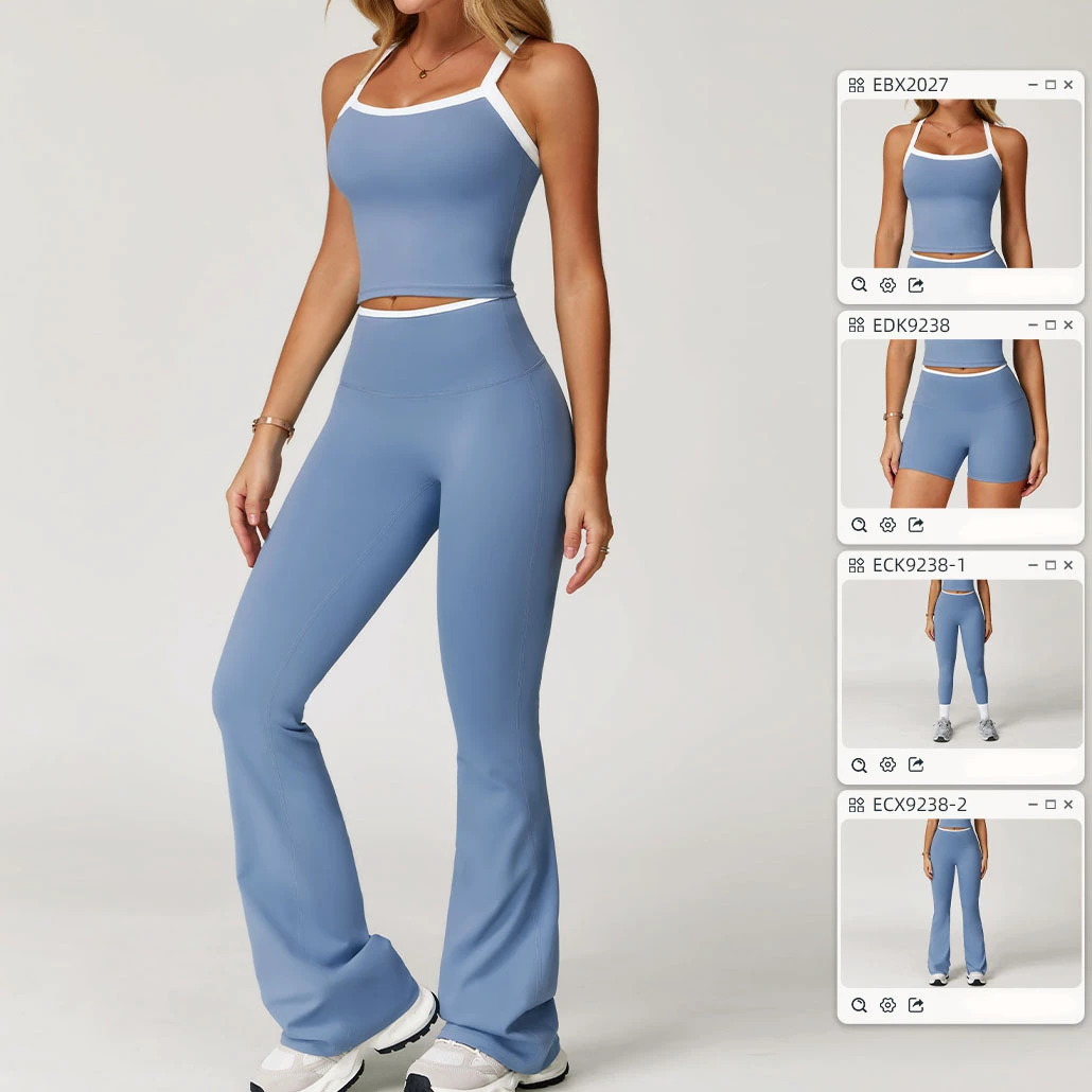 Custom Logo 2 Piece Halter Neck Sport Bra Tank Top High Waist Yoga Leggings Fitness Gym Yoga Sets for Women