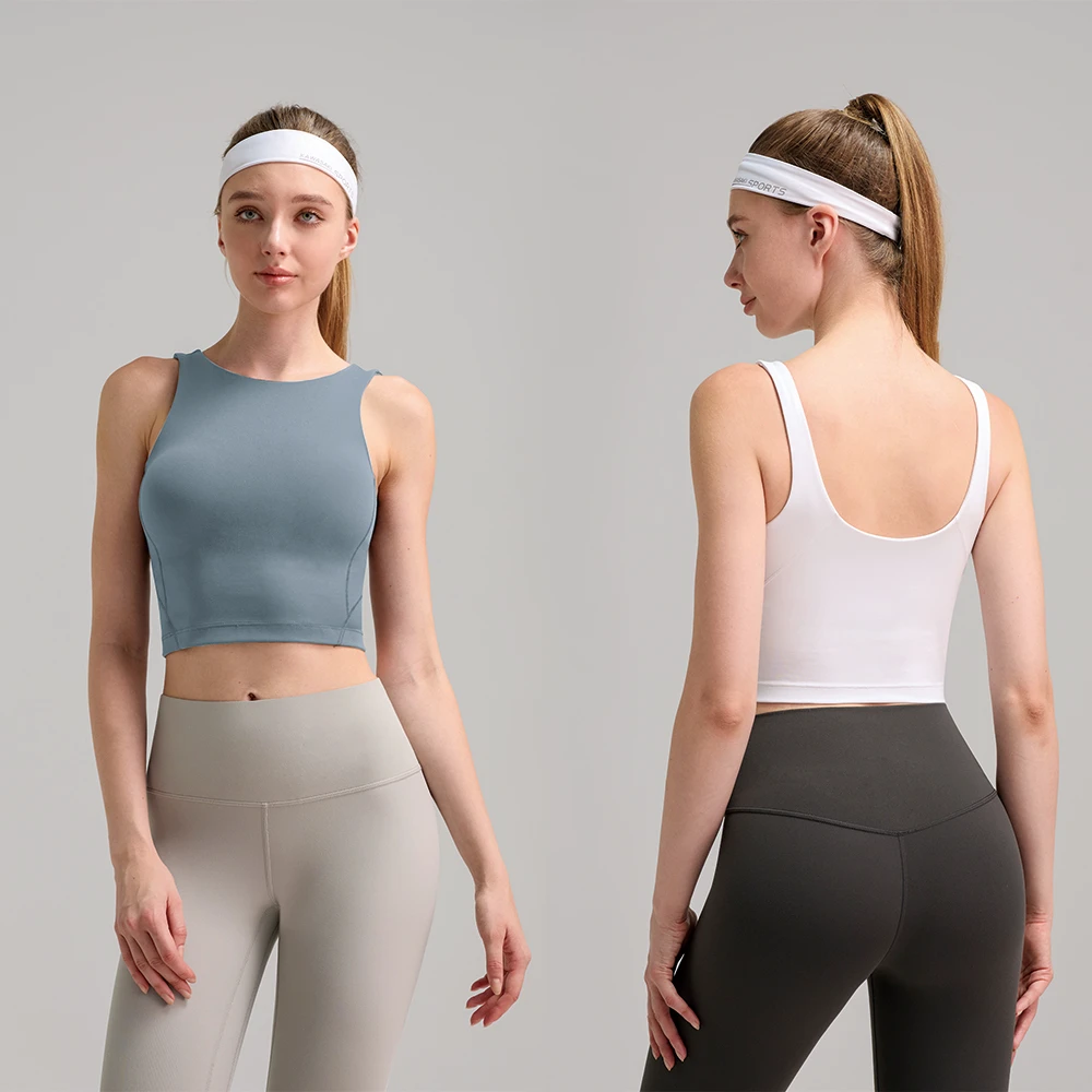 High Neck Yoga Tank Top for Women Naked Feel Fitness Bra Brushed Soft Integrated Beautiful Back Sports Bra Sleeveless Top