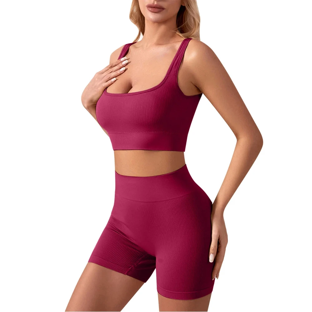 Two Piece Plus Size Yoga Workout Sets for Women Custom Colors Front Solid Patterns Breathable Eco-Friendly Shorts Activewear Gym