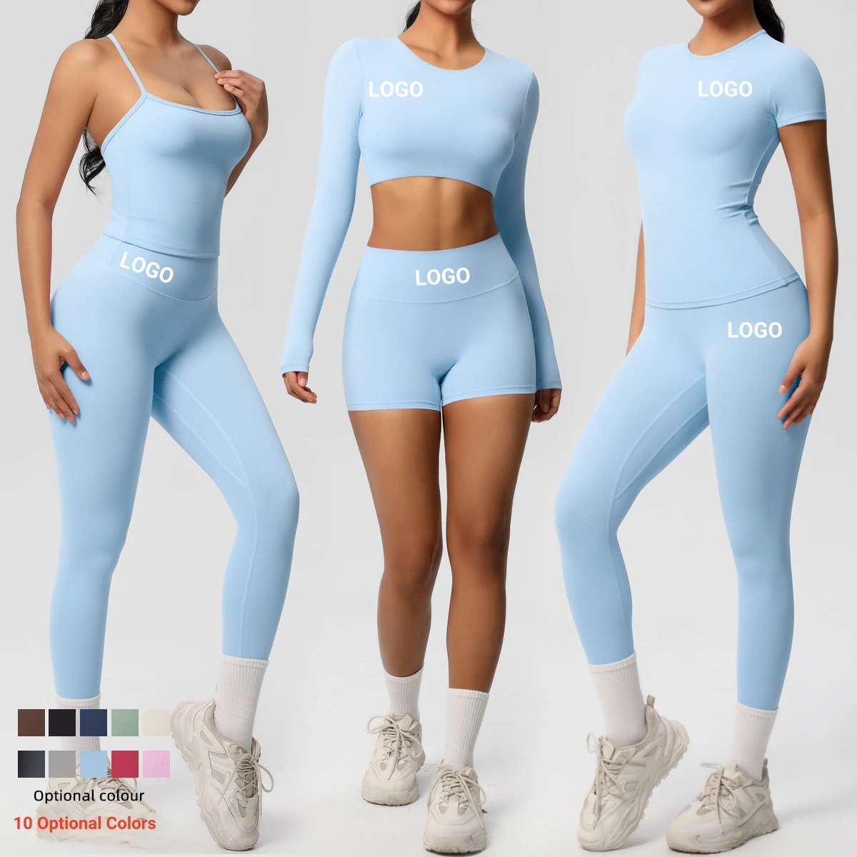 OEM ODM Breathable Nylon Activewear 6 Pieces Plain Tight Pants Workout Suits Slim Fit Womens Fitness Yoga Sets