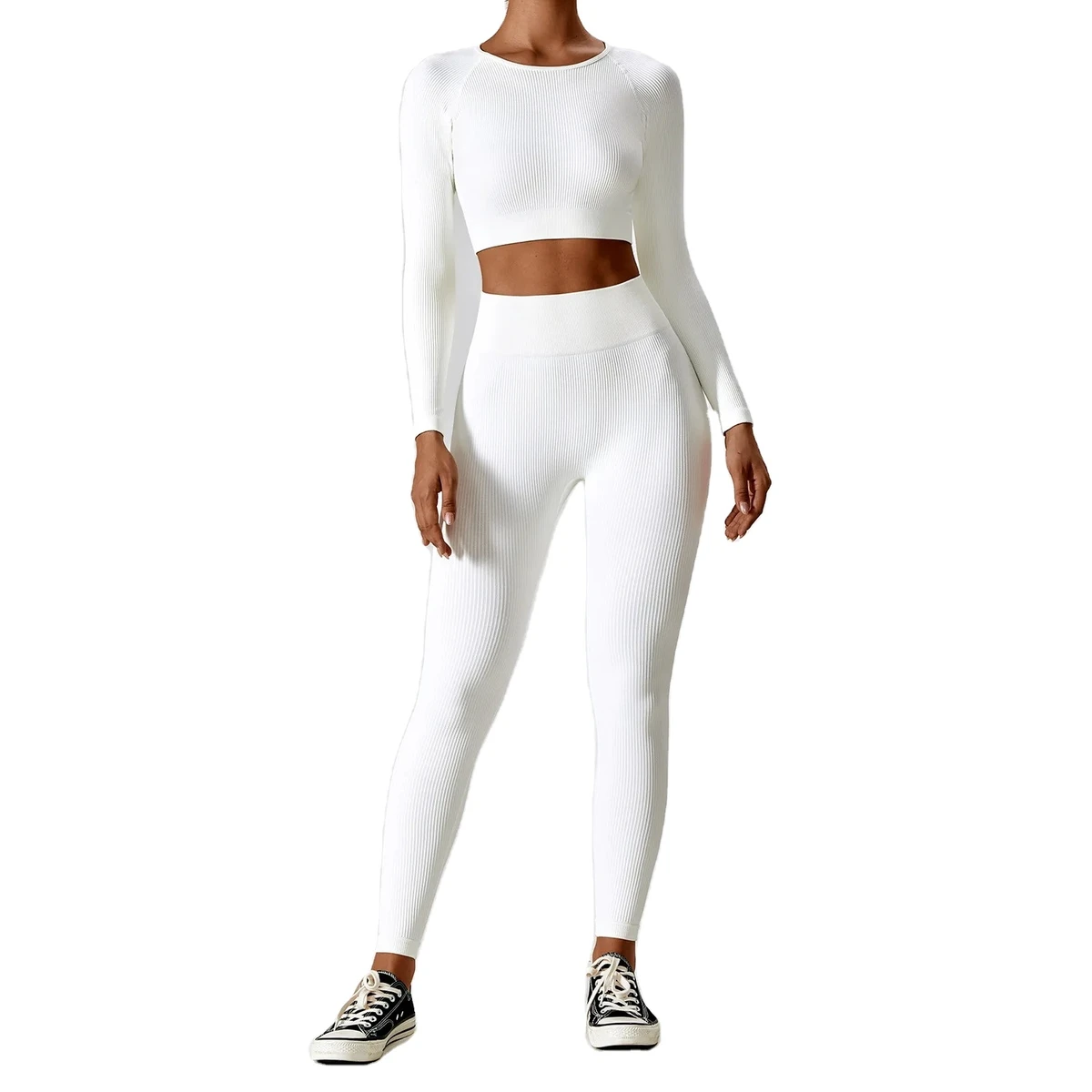 Bamboo Fabric Activewear Workout Yoga Set Women Sportswear Gym Clothing Fitness Long Sleeve High Waist Leggings Sports Suits