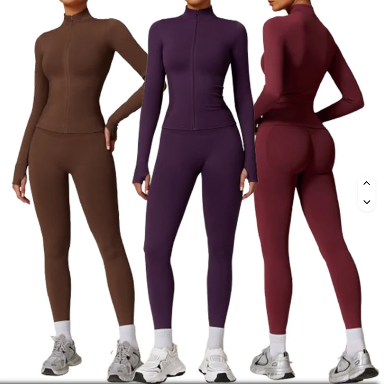 Autumn High Quality 2 Piece Solid Spandex/Nylon Yoga Set Women Activewear Workout Gym Clothing Fitness