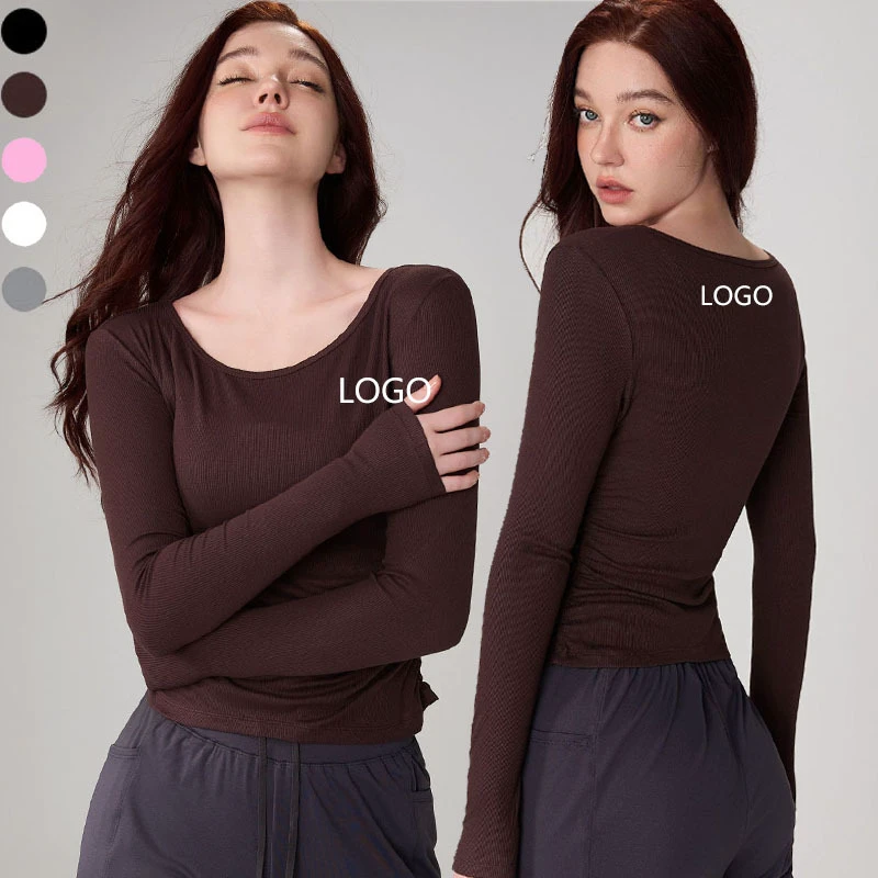 XW-ADCX42009 Long Sleeve Gym Round Neck Fitness Sportswear Plus Size Sports Custom Wholesale Yoga Tops for Women