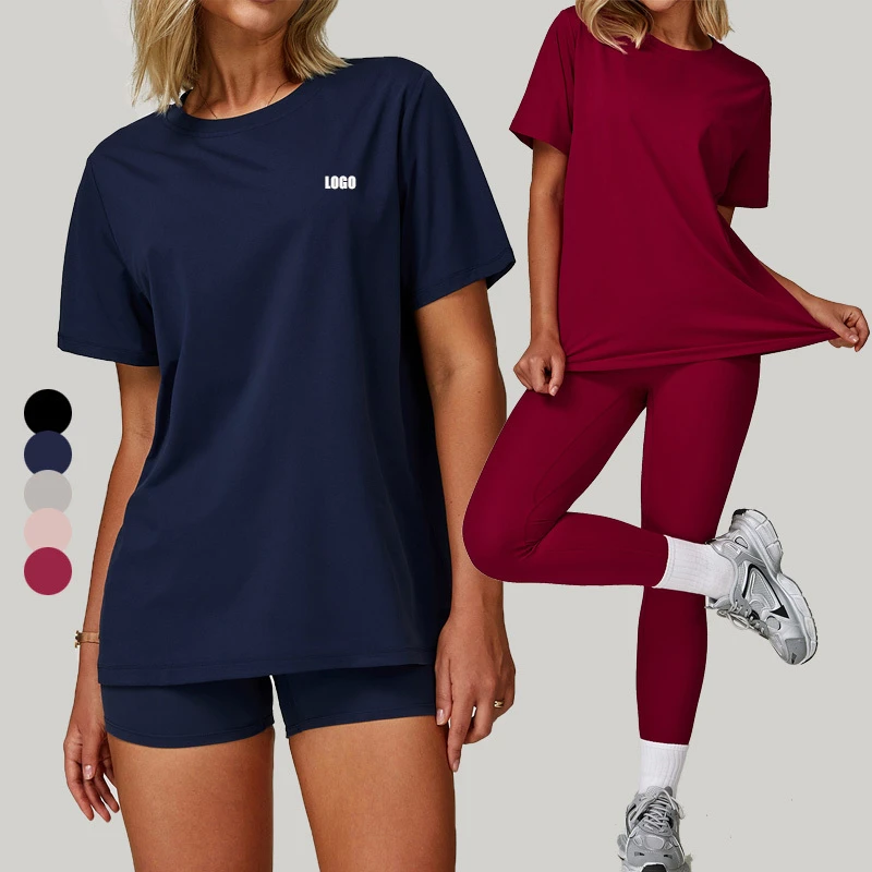 Women's Wholesale Custom Logo Quick-Dry T-Shirt Loose Fit Yoga Running Gym Tee,Breathable Outdoor Sports Top,Casual Short Sleeve