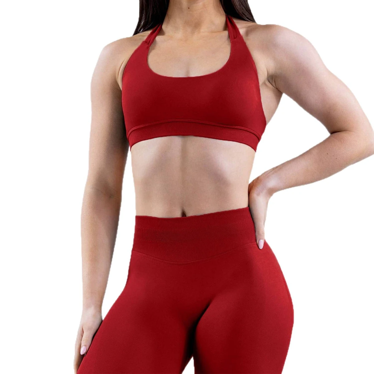 Womens Sportswear Custom Logo Backless Halter Neck Yoga Sports Bra High Elastic Seamless Fitness Top Workout Bra for Women