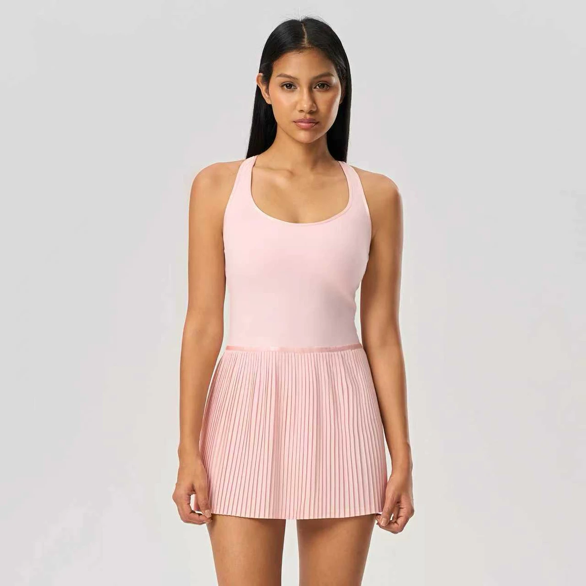 New Beauty Back Sports Dress Women's Chest Pad Yoga Vest Skirt Cool Breathable Tennis Pleated D25028 V-neck Sleeveless Quick Dry
