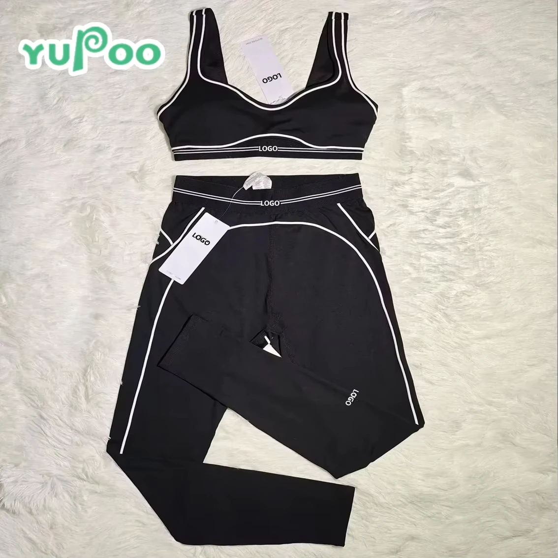 Customized Fashion Yoga Pilates Stretch Seamless Ribbed High-quality Leggings 2 Pieces Yoga Set for Women