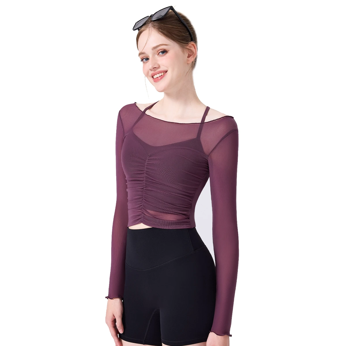 Advanced Lightweight Breathable Mesh Yoga Clothing Women Slim Sports Long Sleeve Pilates Fitness Blouse Four-Way Stretch Can Be