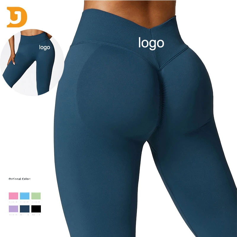 OEM Solid Yoga Leggings Tummy Control High Waist V Back Women's Gym Sportswear Active Wear