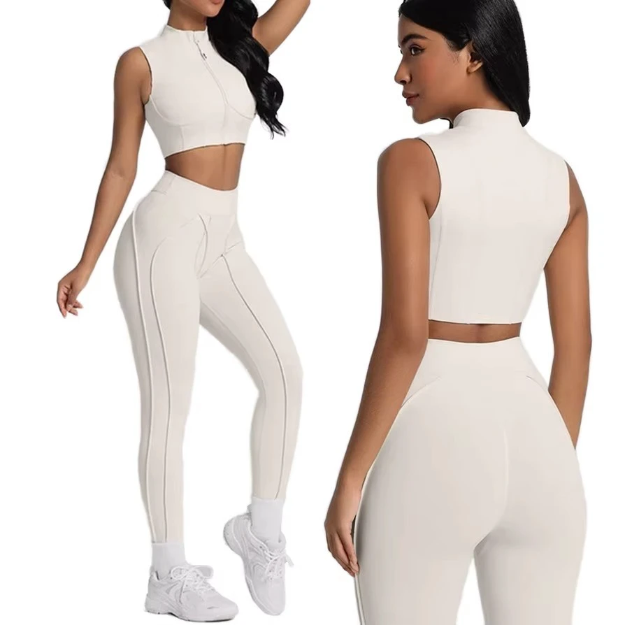 Breathable Detachable Chest Pad Top Pilates Set Solid Pattern Sexy Tight High Waist Ankle-Length Yoga Two-Piece Sports Suit