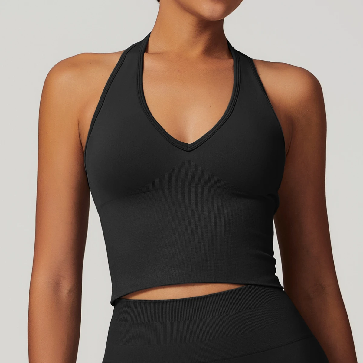 New Women's Seamless Yoga Bra Gym Top Women's Sports Vest Yoga Long Vest Halter Bra Fitness Sleeveless
