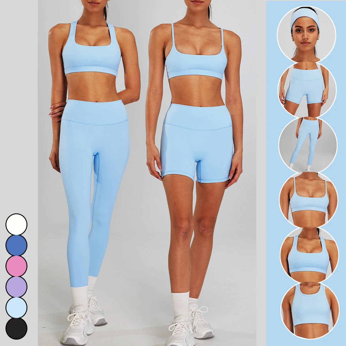 Women's Clothes Running Gym Wear Workout Clothing Open Back Fitness Bra Sports Shorts Yoga Leggings Active Vest 6 Pcs Yoga Sets