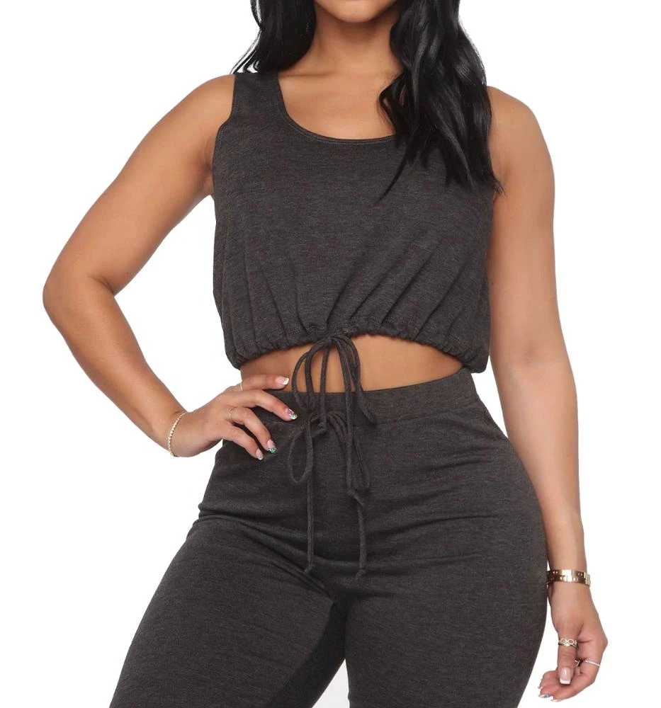 Cheap Women Yoga Set Elastic Waist Solid Front High Quality Stretchy Spandex/Cotton Fabric Breathable Quick Dry 2 Piece
