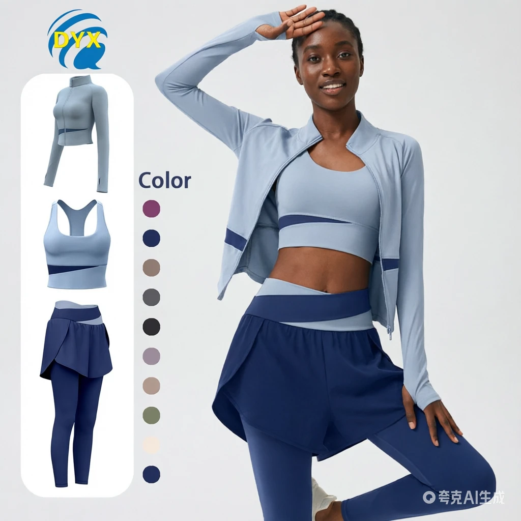 Free Sample Color-Block Yoga Set 3-Piece Women's Breathable Slim-Fit Sports Suit for Running and Yoga