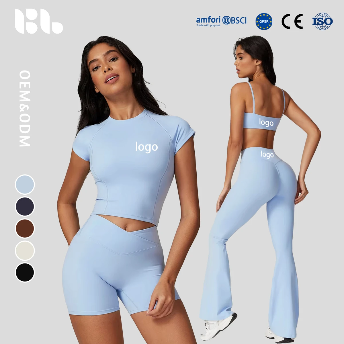 Custom Eco Friendly Recycled Yoga 4 Piece Sets Activewear High Elastic Sports Bra Butt Lift Leggings Women Workout Set