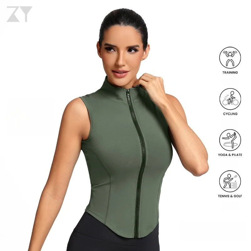 Sleeveless Yoga Gym Top with Stand Collar Sculpting 3D Seam Lines Slim Fit Breathable Training Activewear