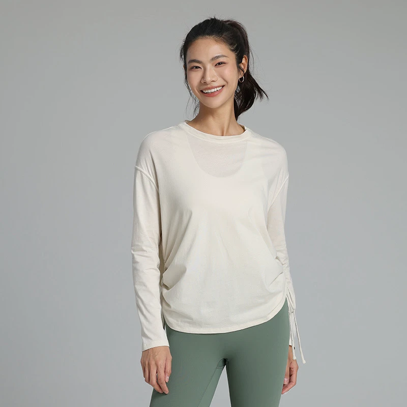 XW-CX3480 High Quality Women's Activewear Blouse Long Sleeves Front Viscose Cotton Spandex Blend Active Stretch Sportswear Yoga