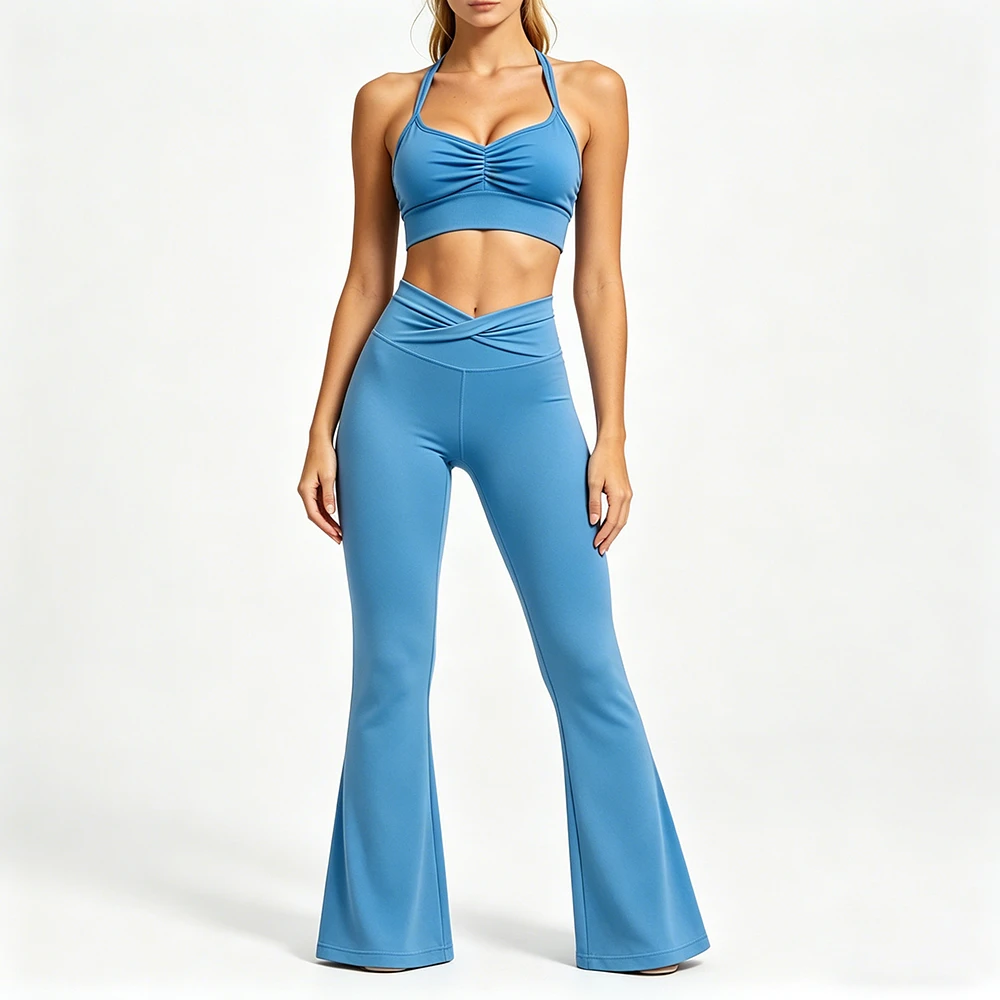 Women Solid Color Seamless Yoga Two Piece Set Mid Waist High Elastic Comfortable Fitness Workout Suit OEM Custom Wholesale