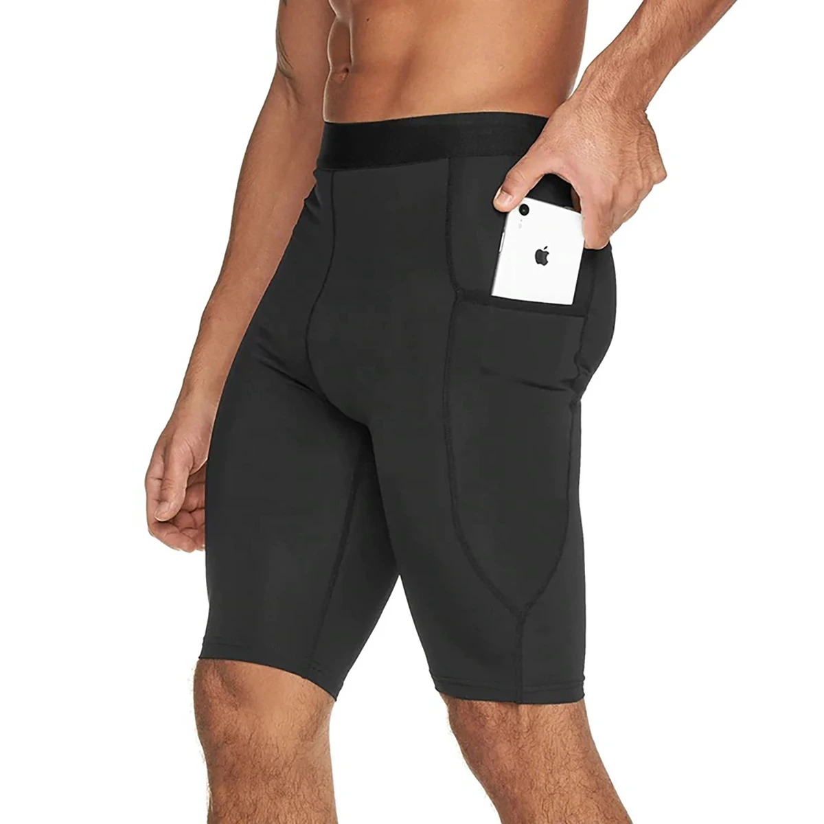 Men's Fitness Compression Shorts Gym Bodybuilding Training Stretch Tight Running Black Print Eco-Friendly Breathable
