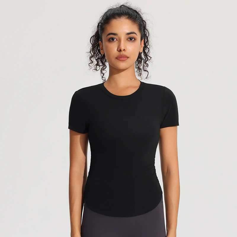 MAYYOUNG Women's High Elastic Short Sleeve Sports Top Quick Dry Slim Fit Breathable Yoga Running Buillt in Bra T-Shirt