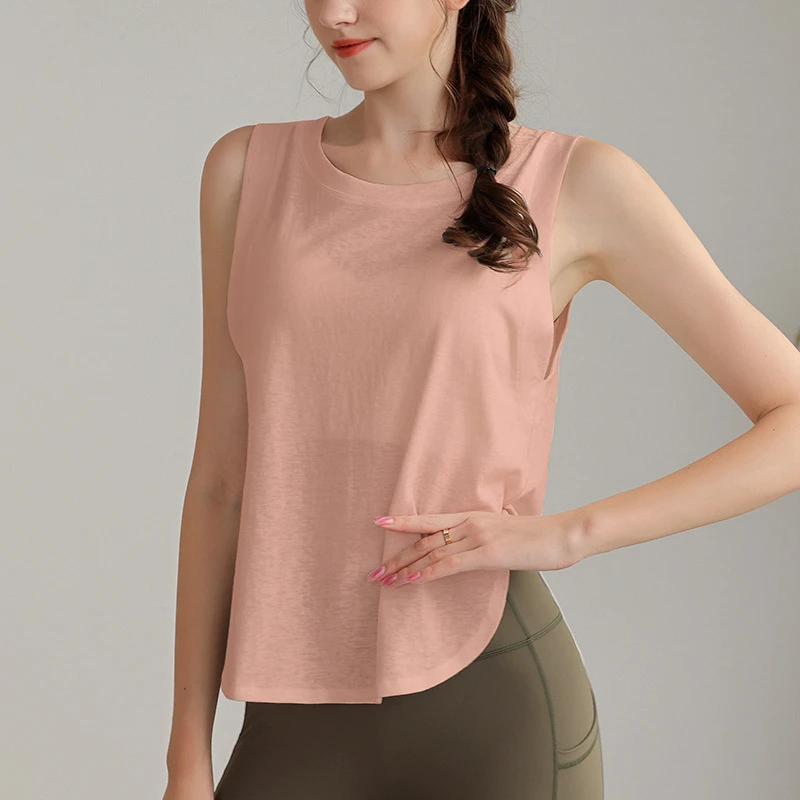 Snowflake Polyester/Cotton Loose Sports Vest Women Running Long Tunic Fitness Breathable Pilates Yoga Sleeveless