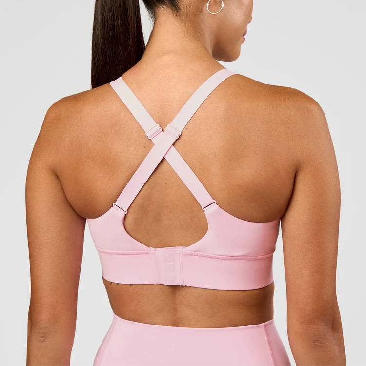 High Quality Women Activewear Adjustable Strips U Neck Gym Running Sports Bra Sweat Wicking Stretchy Crossback Fitness Yoga Bra