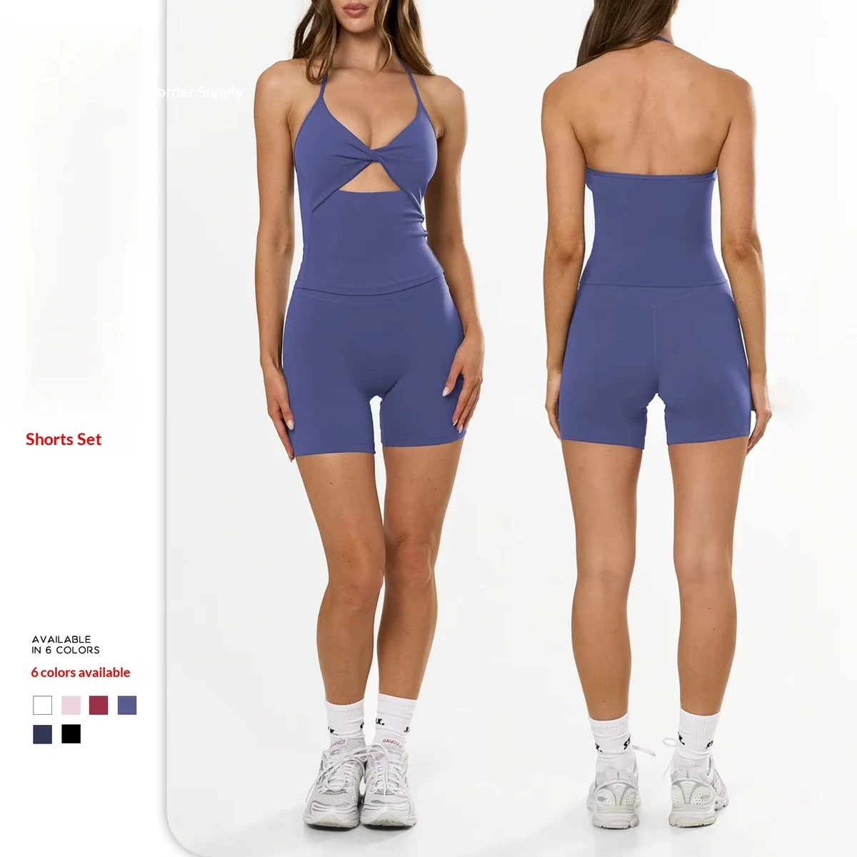 New Yoga Two-piece Set Halter Top High Waist Tight Shorts Fitness Sports Running Quick-drying Solid Wrinkle-resistant Front Logo