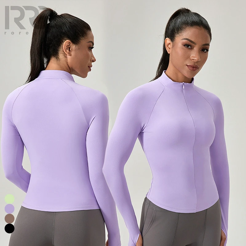 Roregal Quick Drying Nude Women'S Half Zip Yoga Top Long Sleeved Stand Collar Sports Fitness Yoga Jacket
