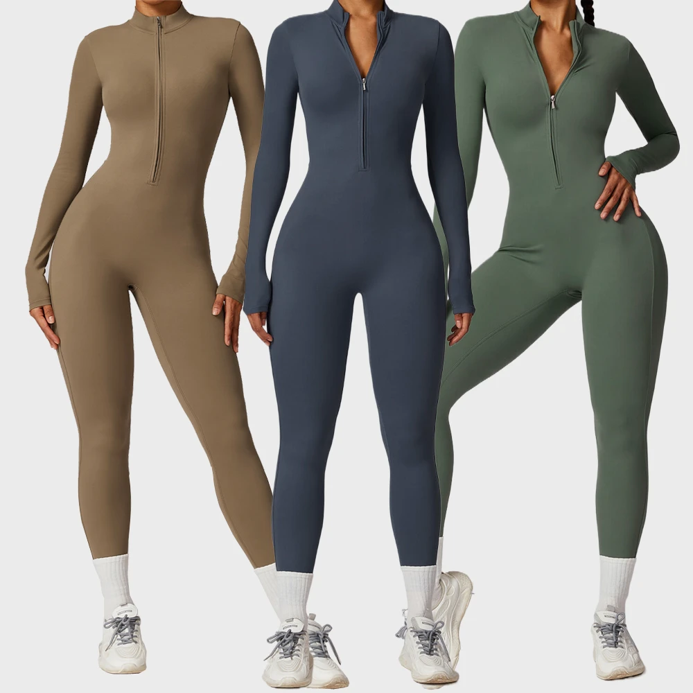 Womens Long Sleeve Lightweight Tight Bodysuit One Pieces Gym Fitness Sets High Elastic Activewear Yoga Jumpsuit Romper