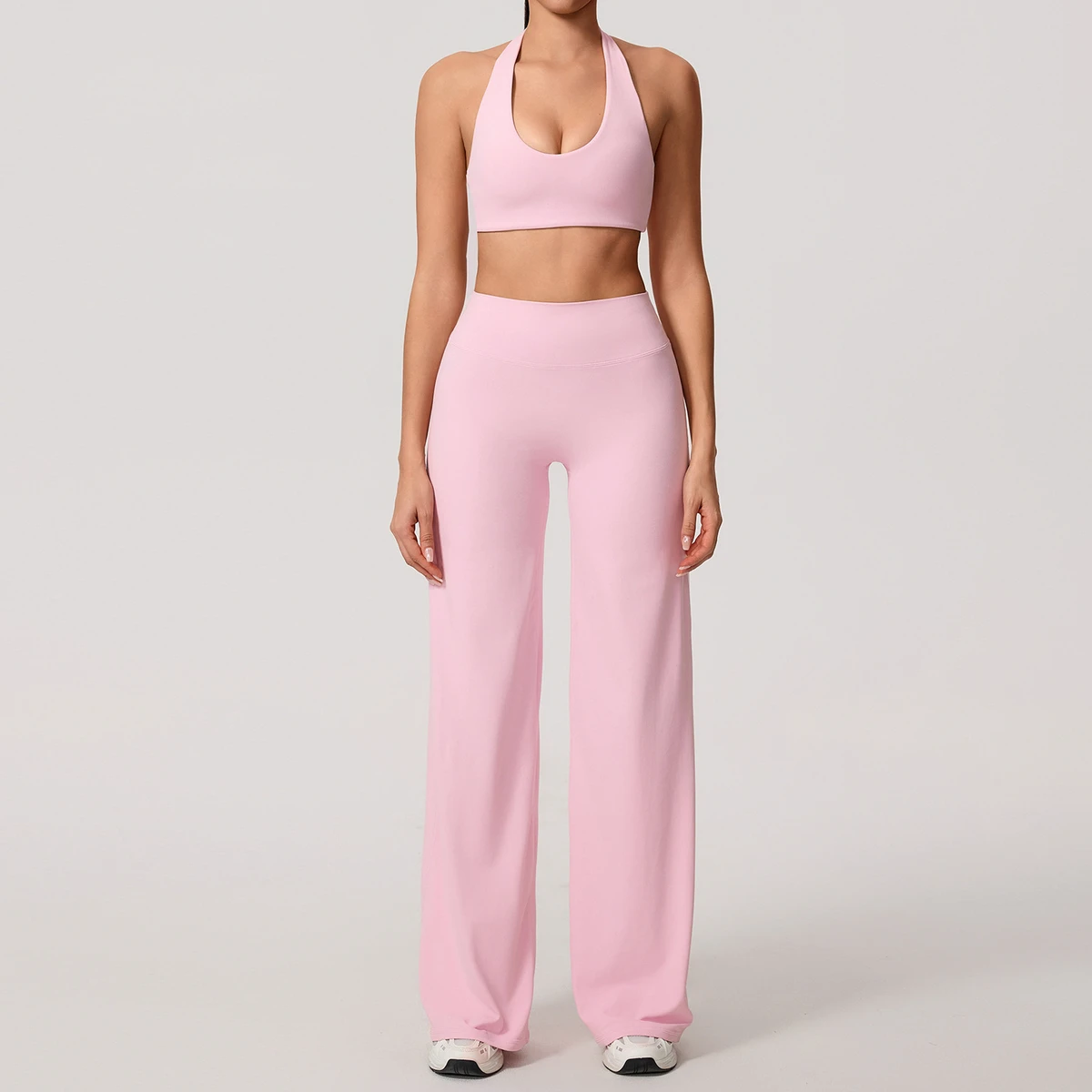 Cross Back Yoga Bra + Flared Leggings Set | Solid Breathable Lightweight | High Waisted Tummy Control 2-Piece Workout Outfit