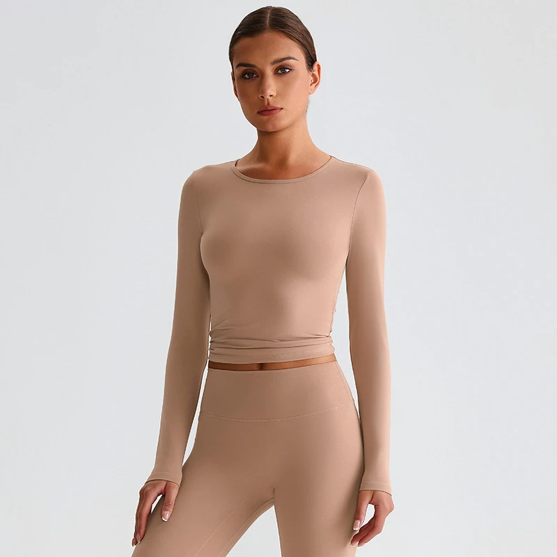 Sexy Breathable Quick Dry Yoga Running Sport Women's Four-Way Stretch Sweat-Wicking Skinny Fit Customisable Gym Long Sleeve Top