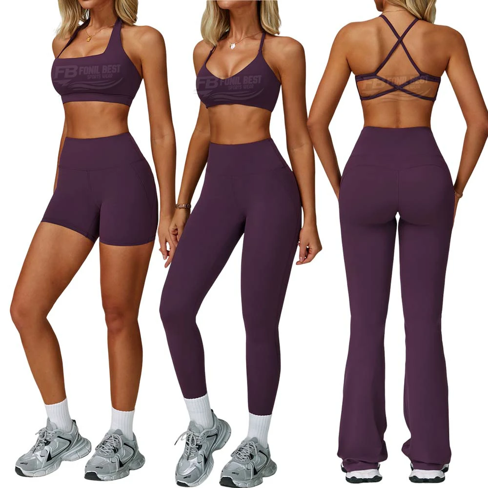 Mid Waist Breathable Quick Dry Solid Front Yoga Sets for Women 2 Piece Sportswear Custom Design OEM