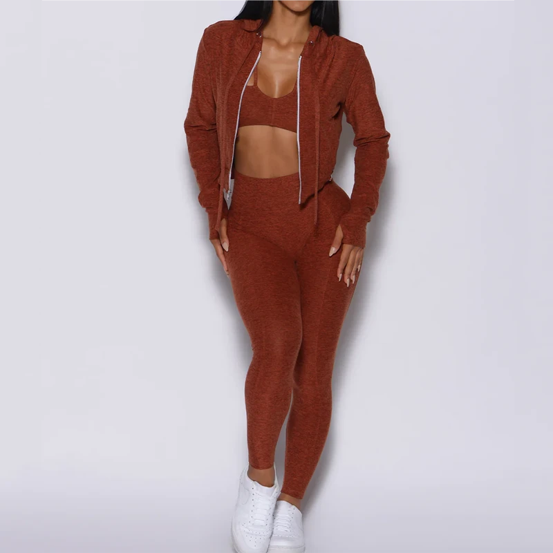 Custom logo Yoga Leggings Set Suit Full Zip Hoodie Set Women's Clothing Cropped Hoodie 2 Pieces Set
