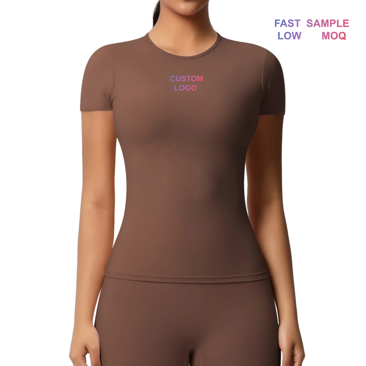Super Stretchy Sports Crew Neck Short Sleeve Compression Slim Fit Yoga T Shirts Custom Logo Gym Fitness Yoga Top for Women