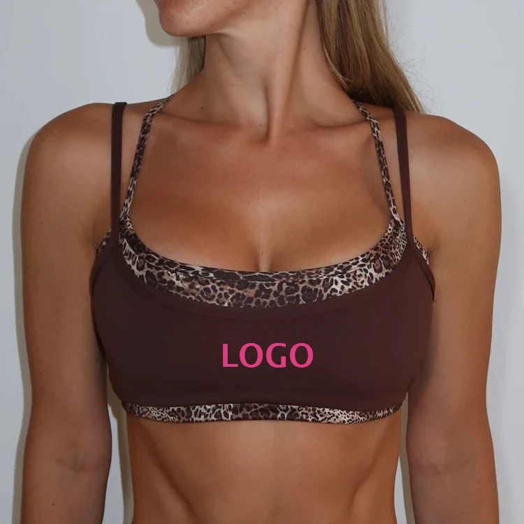 OEM Custom Breathable Quick Dry Four-Way Stretch Crisscross Straps Medium Support Gym Color Blocking Double Layer Sports Bra