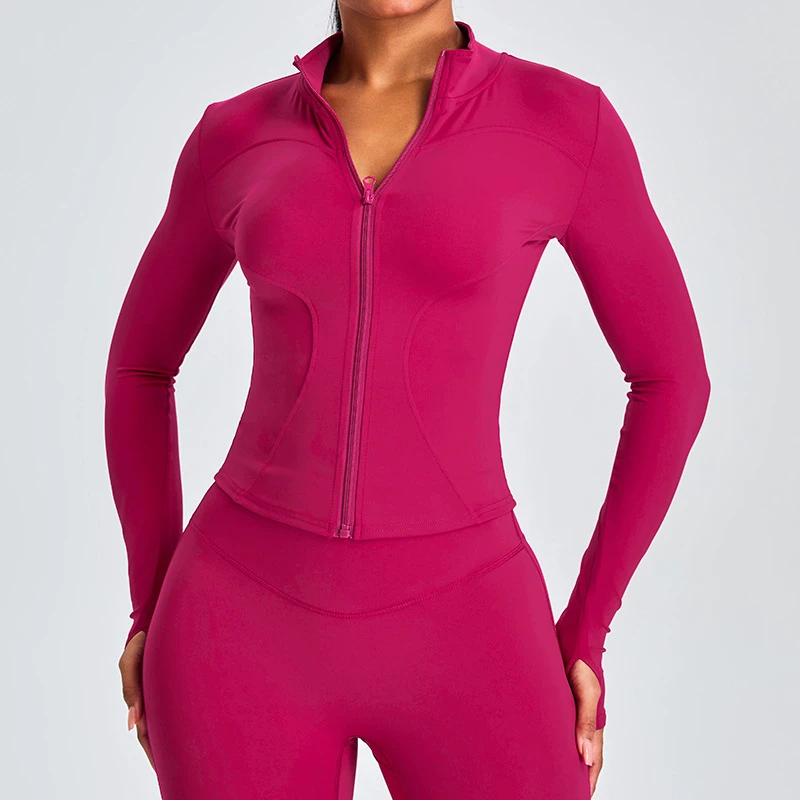 European and American Slim - Fit Yoga Jacket for Women, Long - Sleeve with Zip for Autumn and Winter Slimming Sports Fitness Top