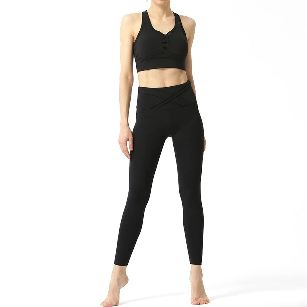 Custom Women's Yoga Gym Sportswear Sets-Square Short Top Skinny Fit Solid Casual Design Canvas Comfortable 2-Piece Long Set